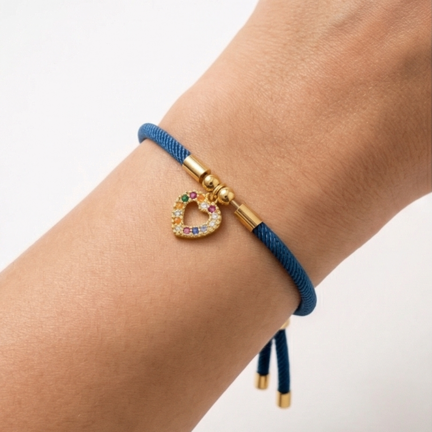 Gold-Plated Heart Pendant-blue ribbon bracelet
