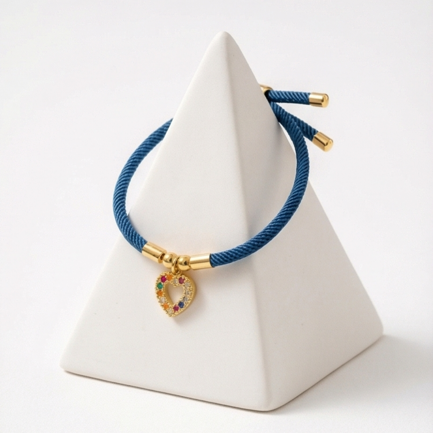 Gold-Plated Heart Pendant-blue ribbon bracelet