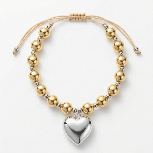 Titanium steel 18k Gold plated heart pendant bracelet