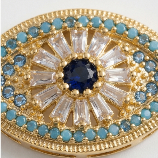 Evil Eye Bracelet with Gold-Plated Copper and blue Zircon Details