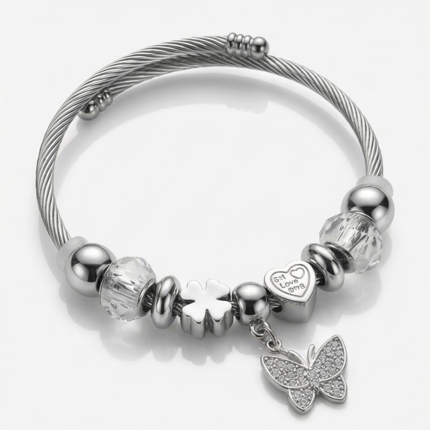 Stainless Steel Bangle with Hanging Butterfly Pendant