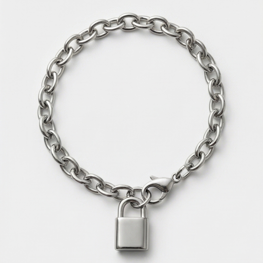 Trendy Lock Charm Link Bracelet - Stainless Steel- Plating