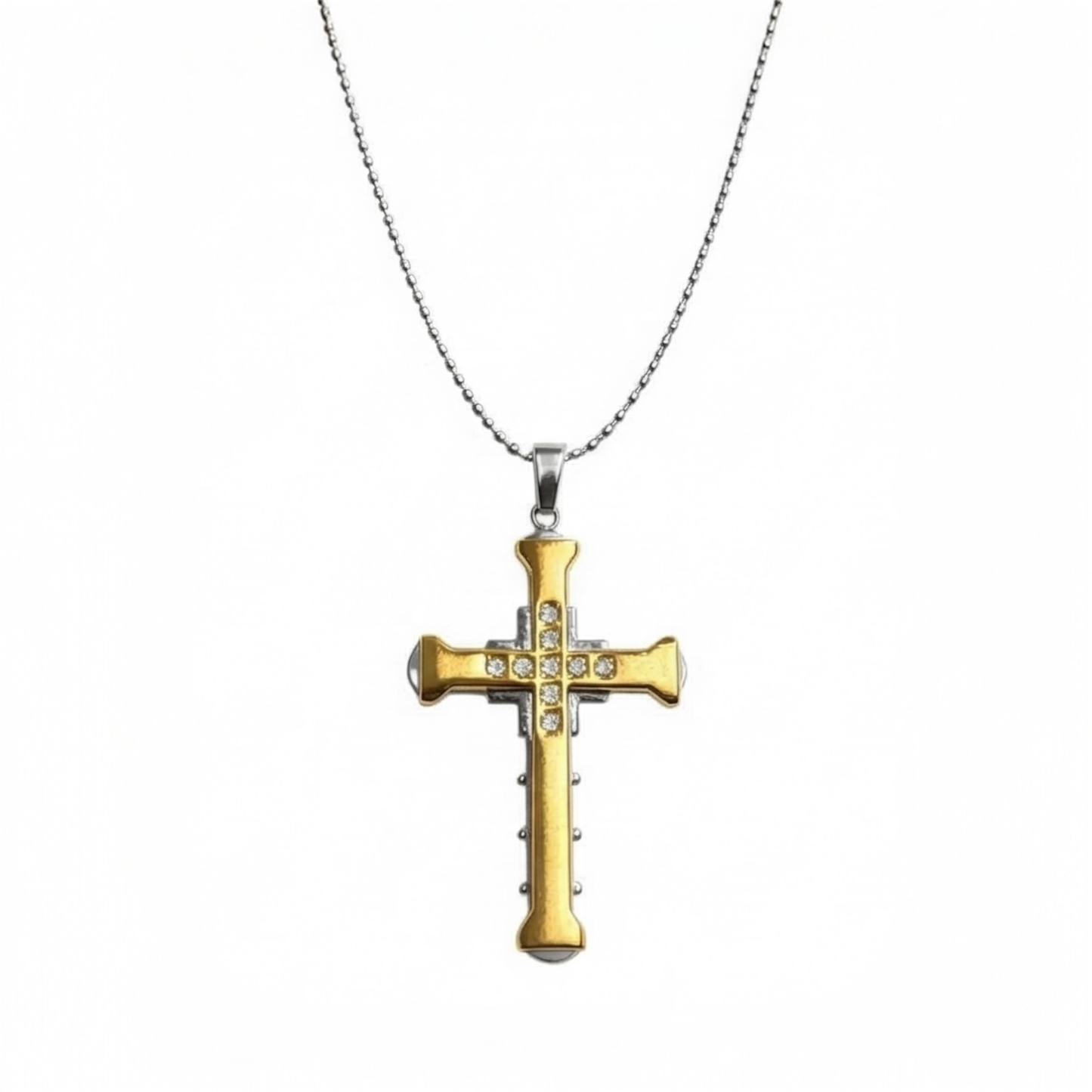 Stainless Steel Tassel Chain with Vintage Cross Pendant