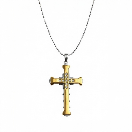 Stainless Steel Tassel Chain with Vintage Cross Pendant