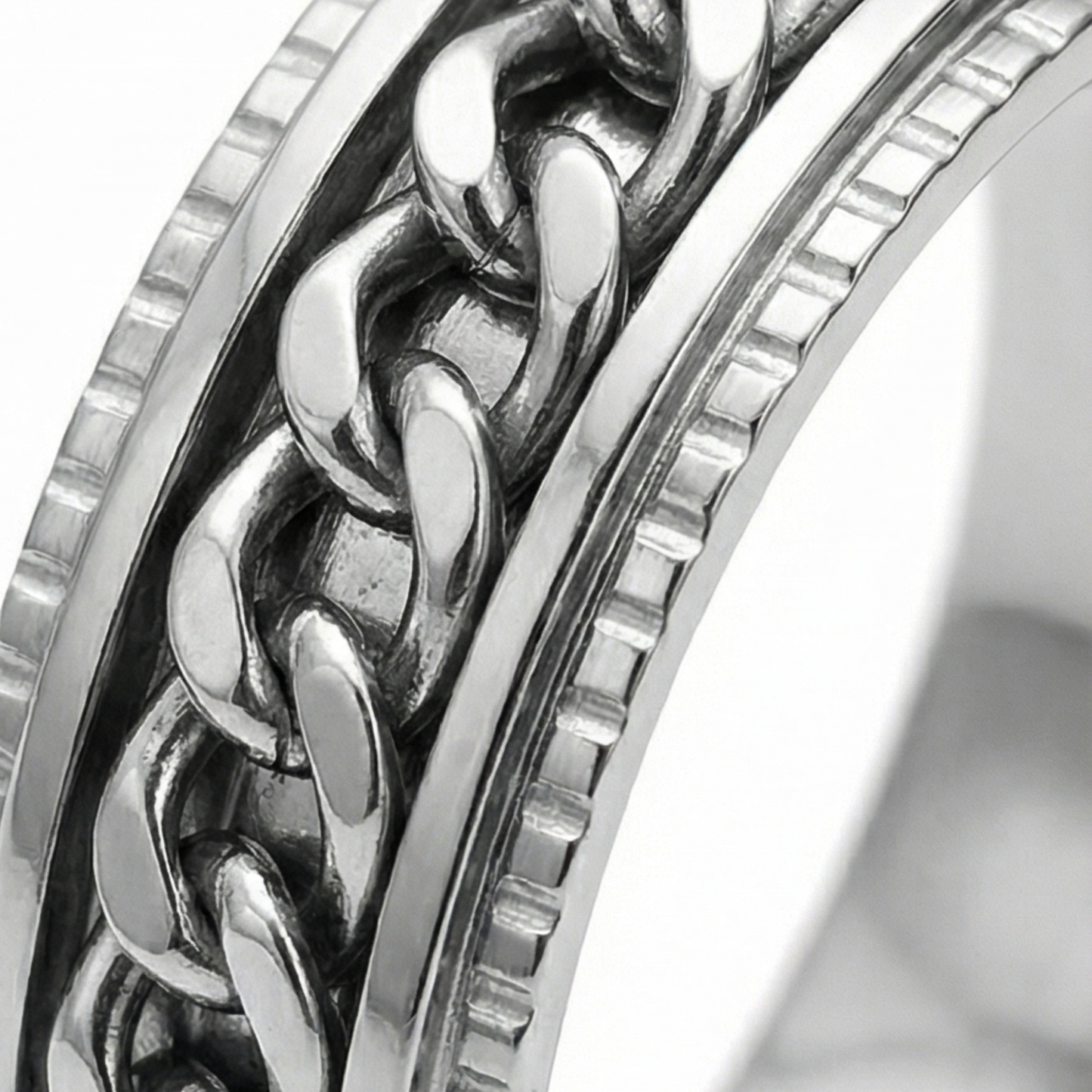 Classy Men black chain band ring in stainless steel