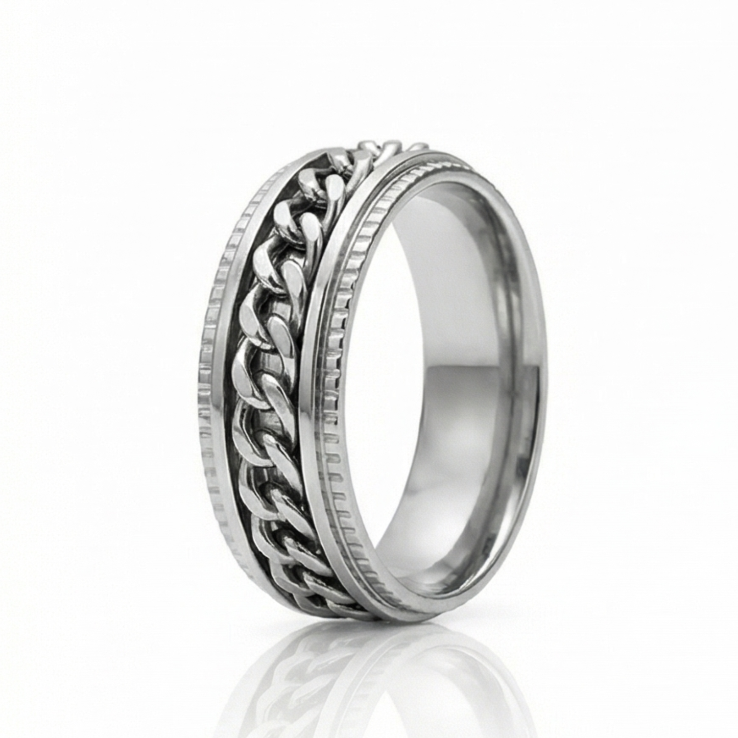 Classy Men black chain band ring in stainless steel