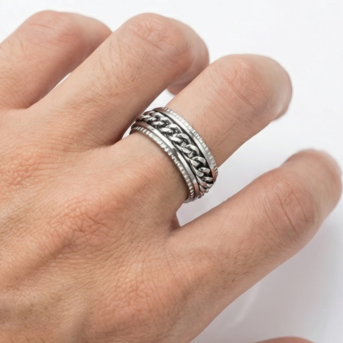 Classy Men black chain band ring in stainless steel