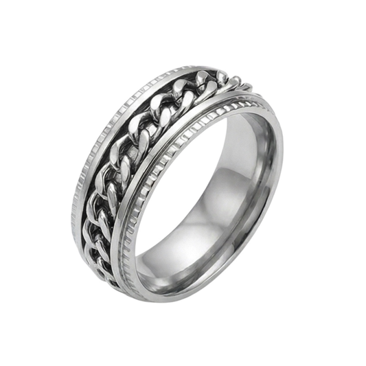 Classy Men black chain band ring in stainless steel