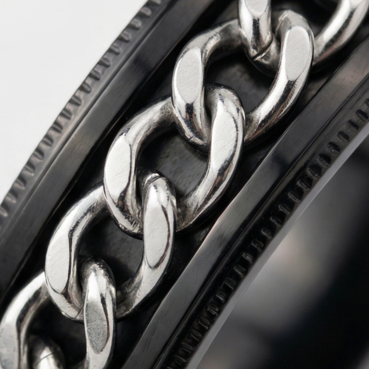 Classy Men black chain band ring in Stainless Steel
