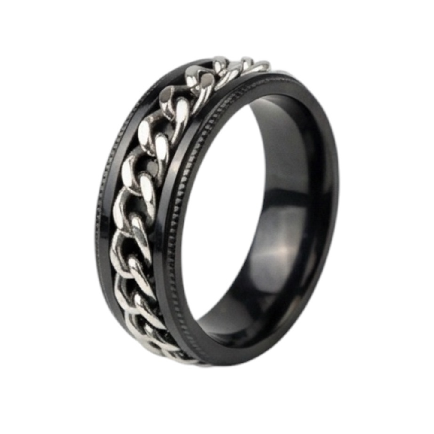 Classy Men black chain band ring in Stainless Steel