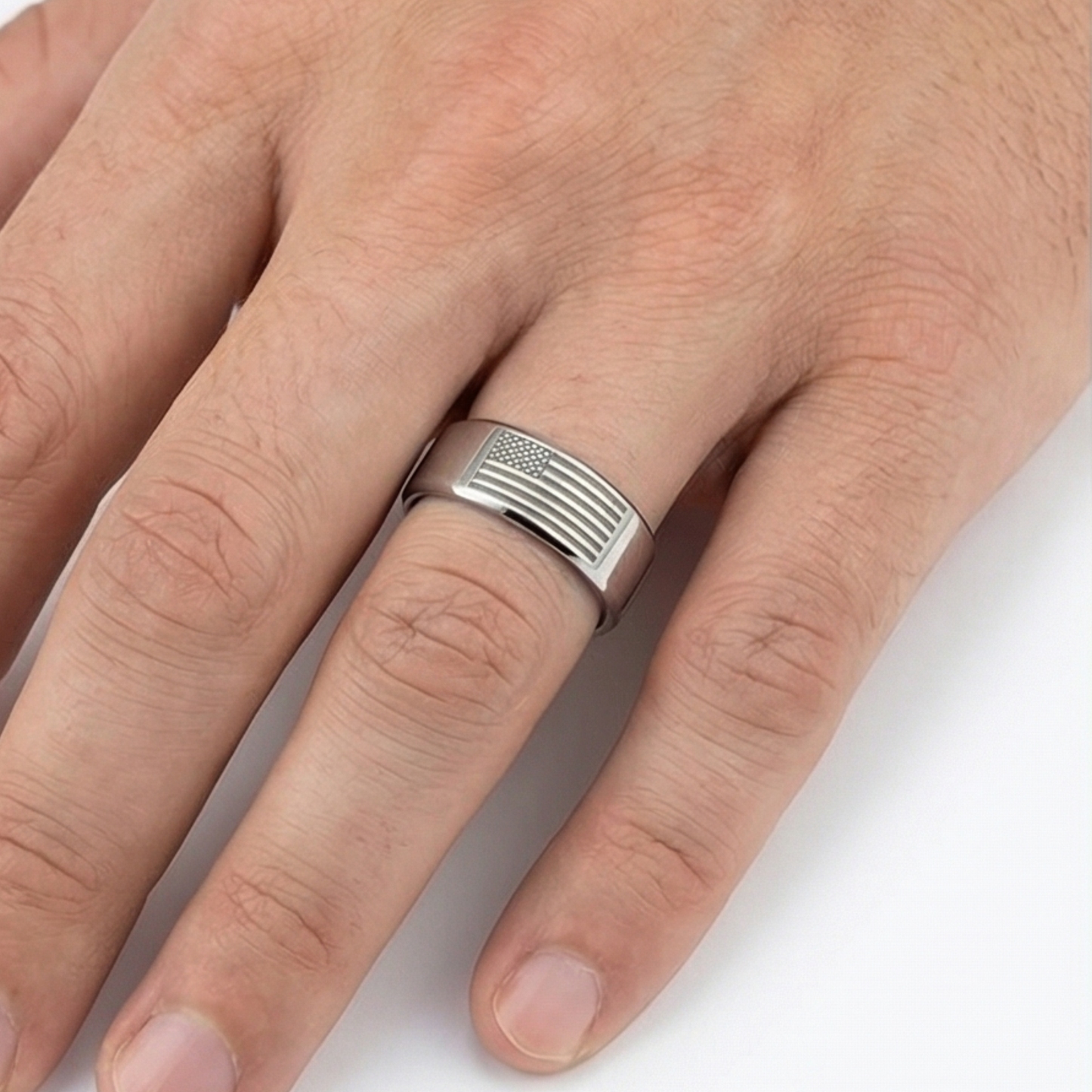 Stainless Steel Band Ring with USA Flag Print