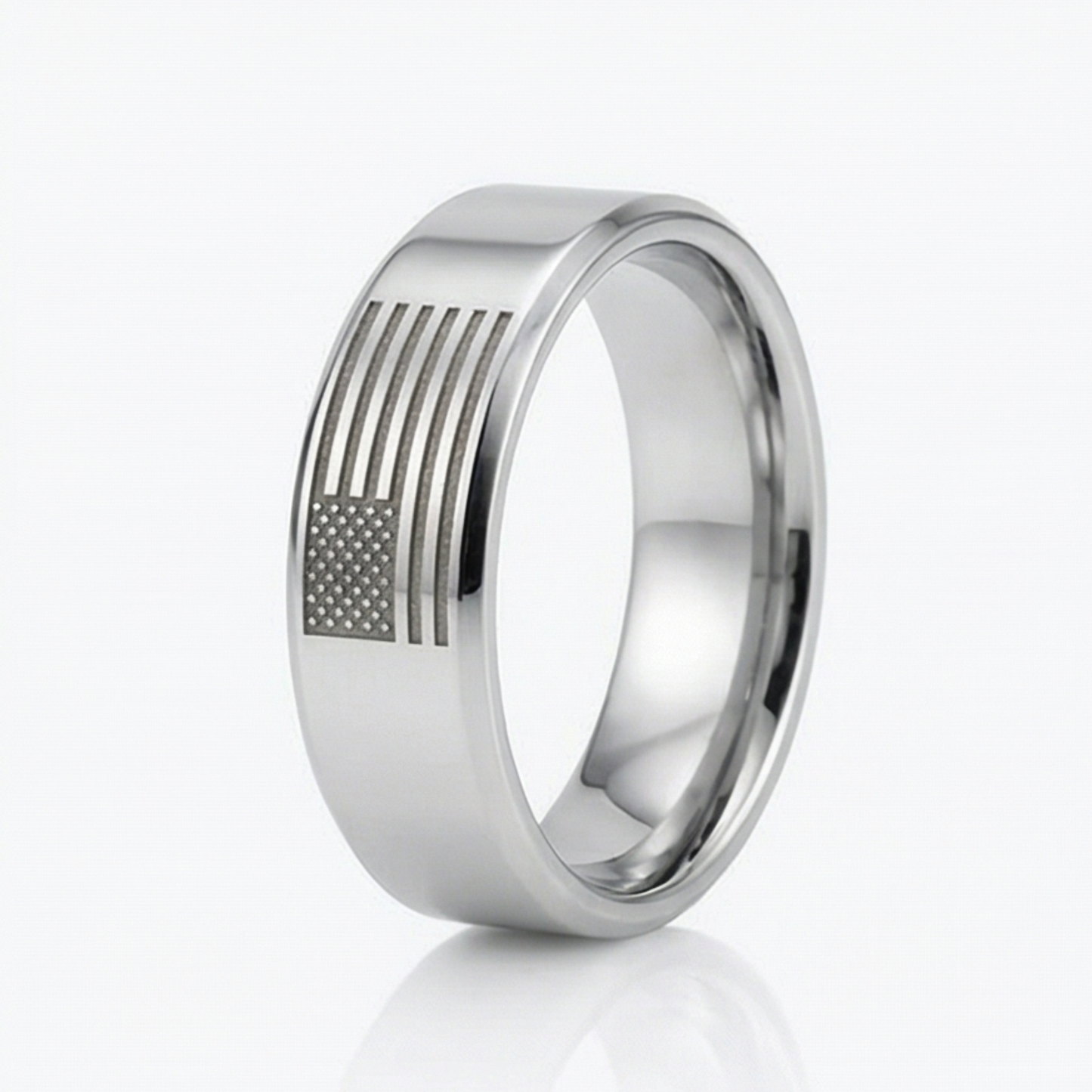 Stainless Steel Band Ring with USA Flag Print