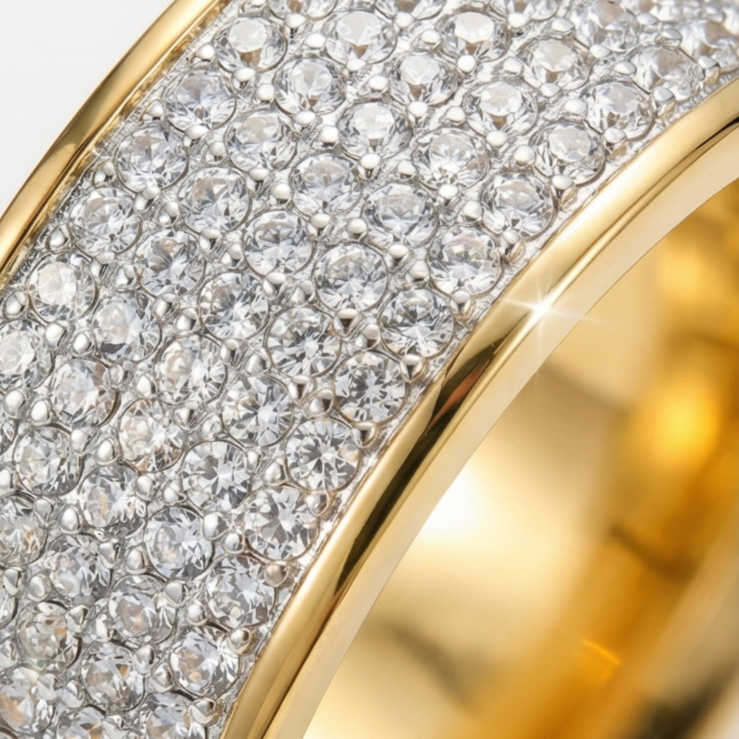 Men's Gold-Plated Stainless Steel Crystal Ring