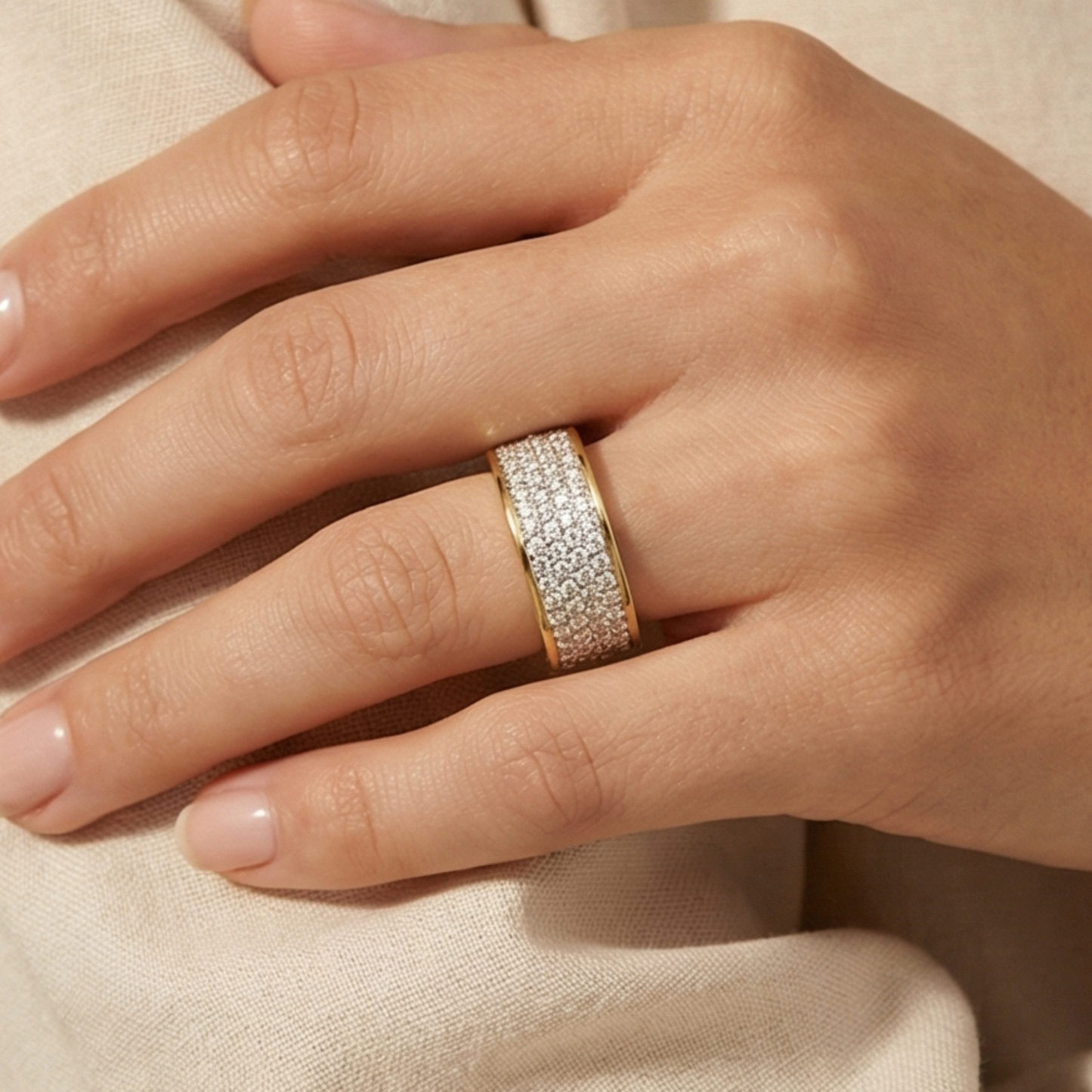 Men's Gold-Plated Stainless Steel Crystal Ring