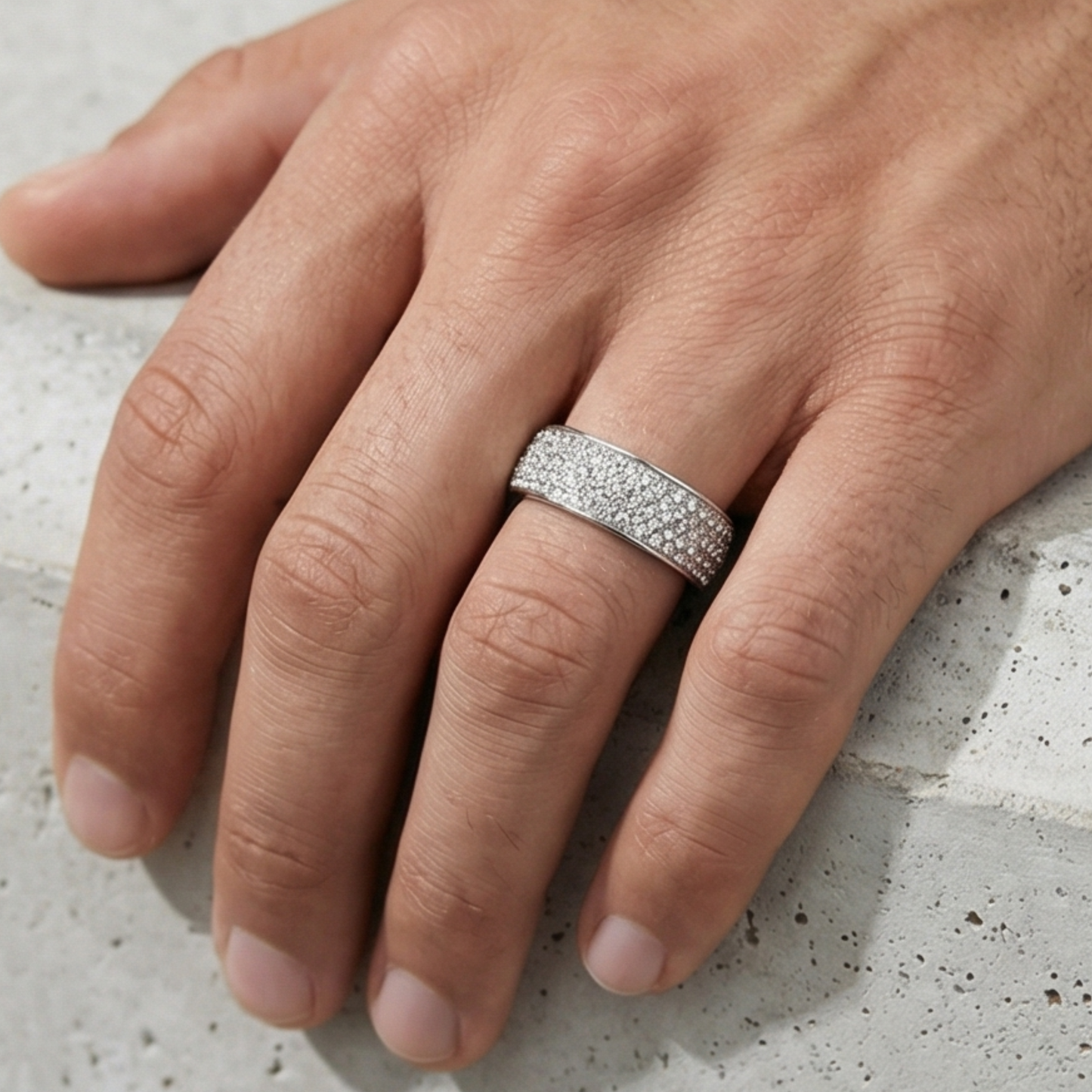 Men's Gold-Plated Stainless Steel Crystal Ring