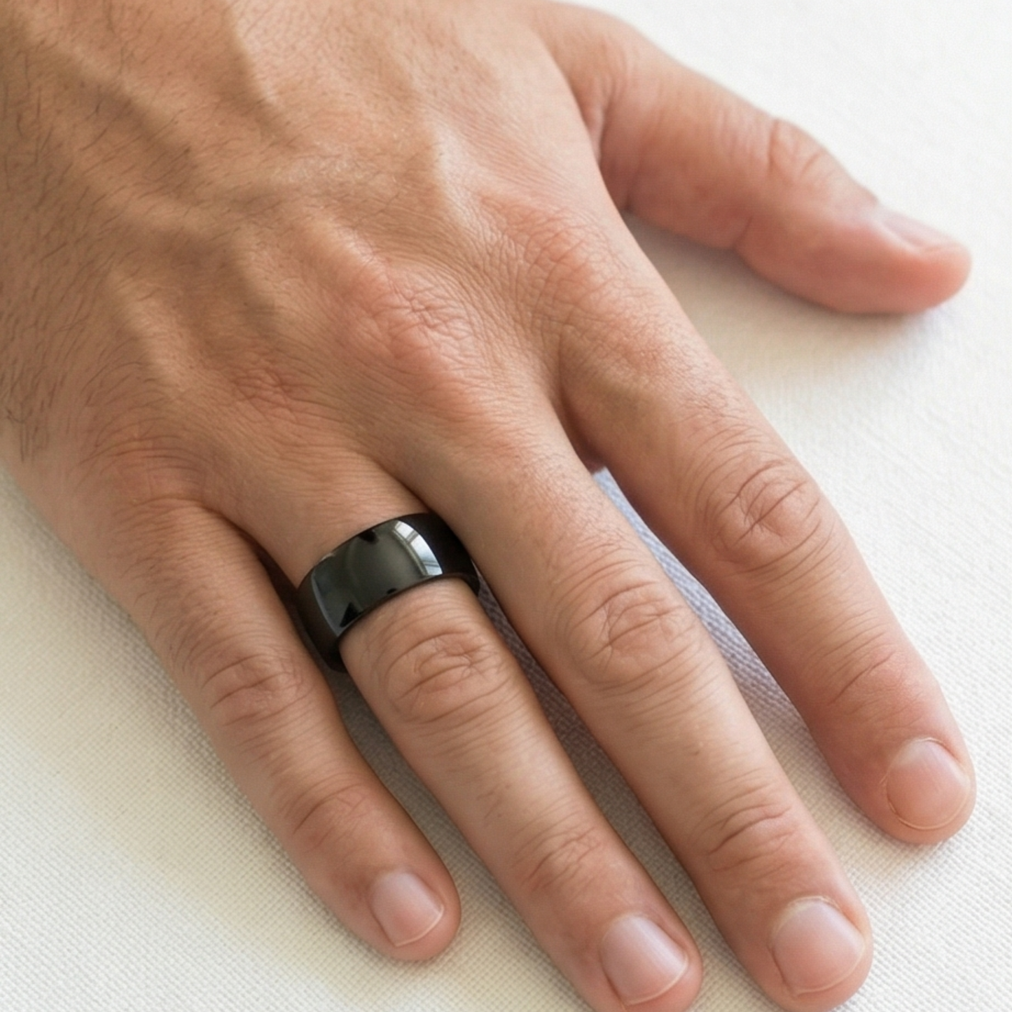 Wide Band Black Stainless Steel Men's Ring