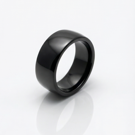 Wide Band Black Stainless Steel Men's Ring