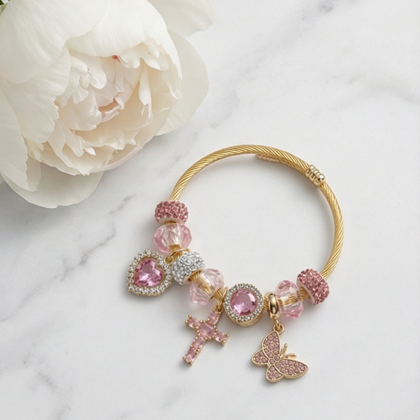 Gold-Plated Stainless Steel Charm Bracelet
