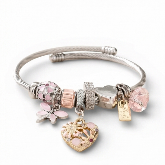 Stainless steel bracelet with dangling charms