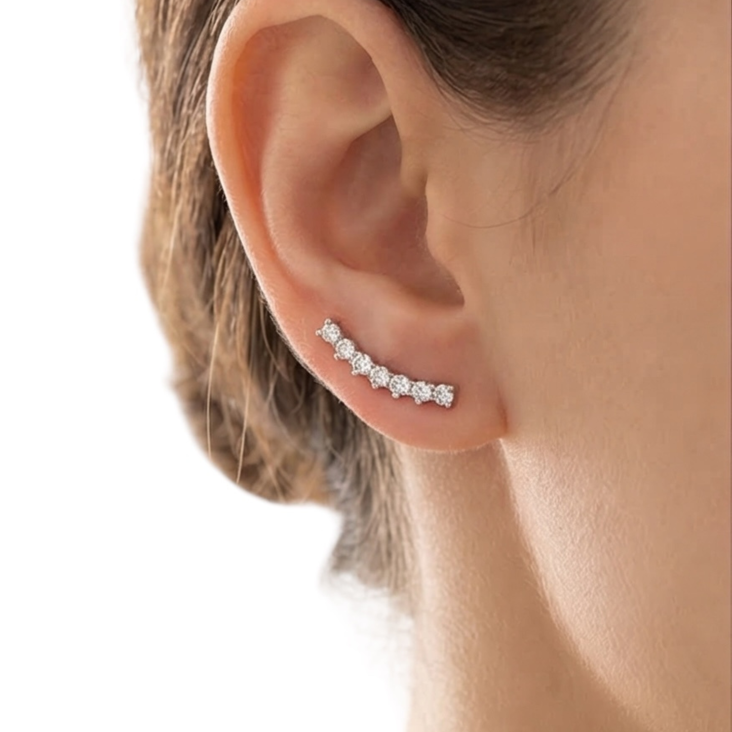 Silver Plated Ear Stud Earrings with Imitation Crystals
