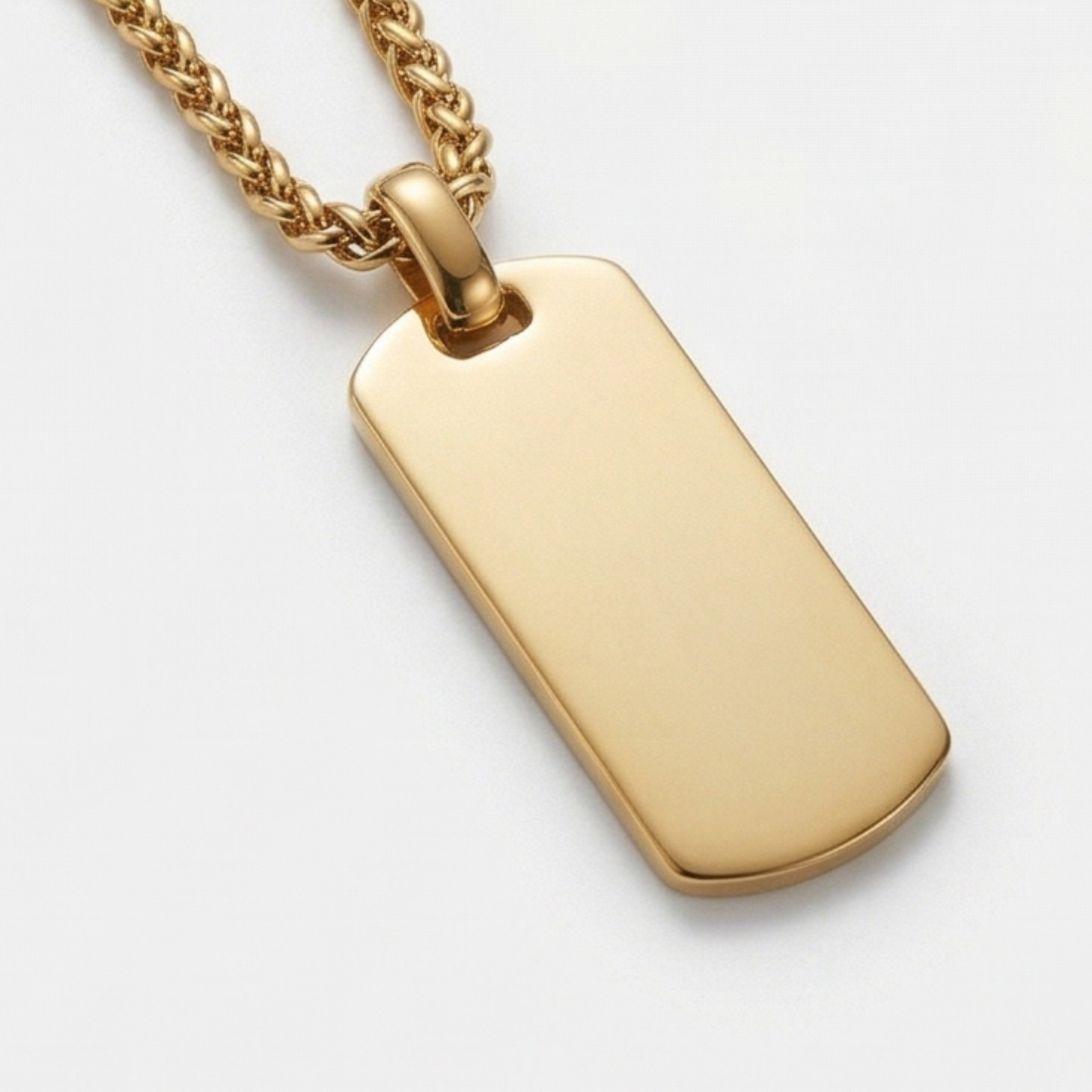 Gold-Plated Stainless Steel Cord Necklace with Slim Rectangular Plate Pendant