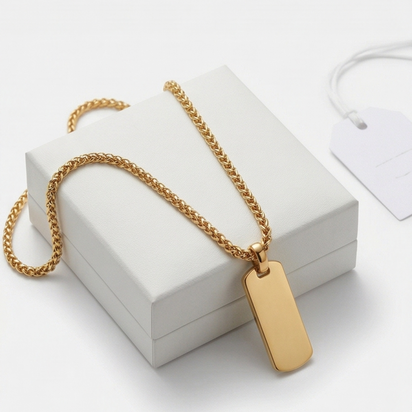 Gold-Plated Stainless Steel Cord Necklace with Slim Rectangular Plate Pendant