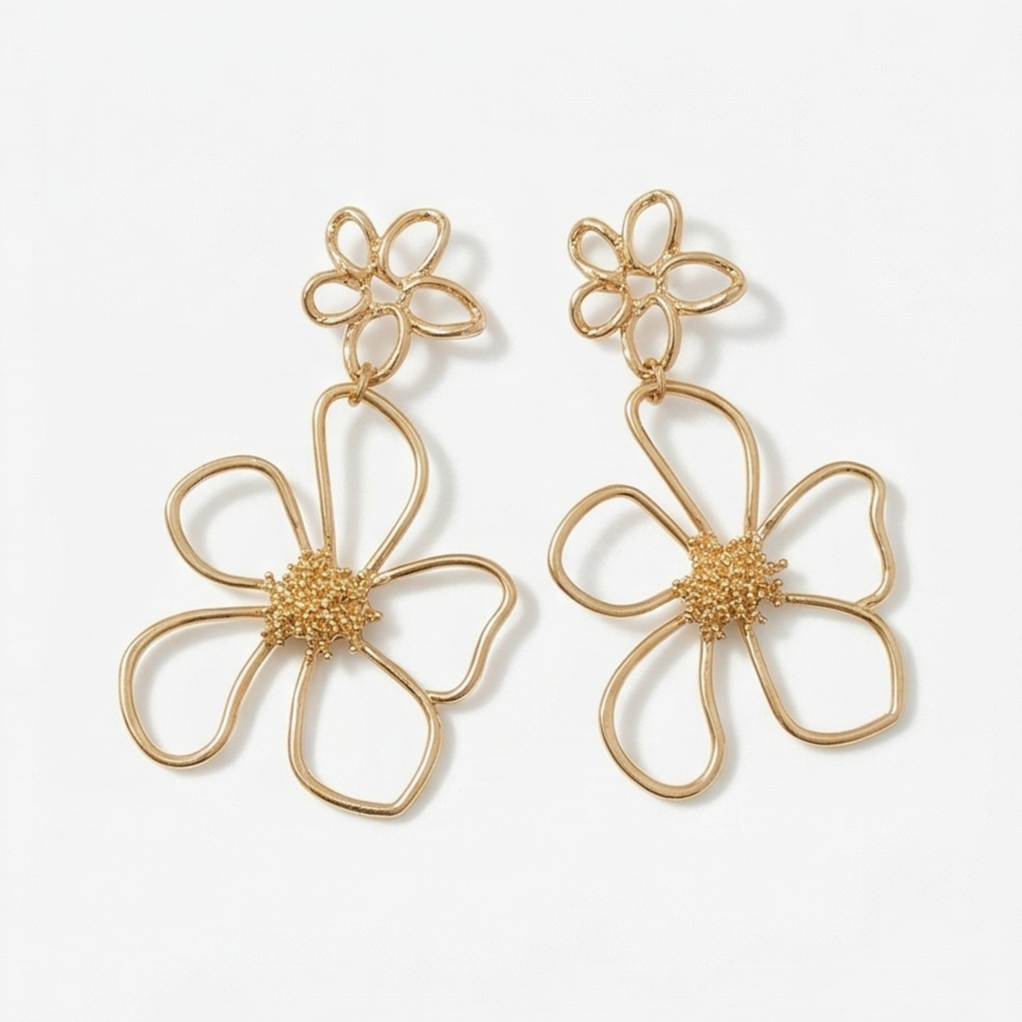 Long flower earrings, stainless steel, bohemian style