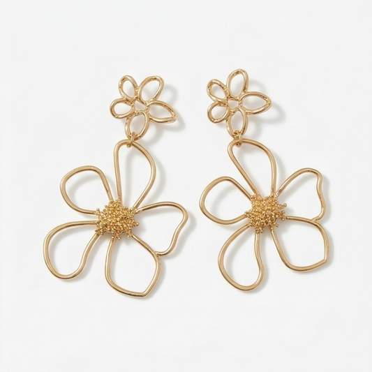 Long flower earrings, stainless steel, bohemian style