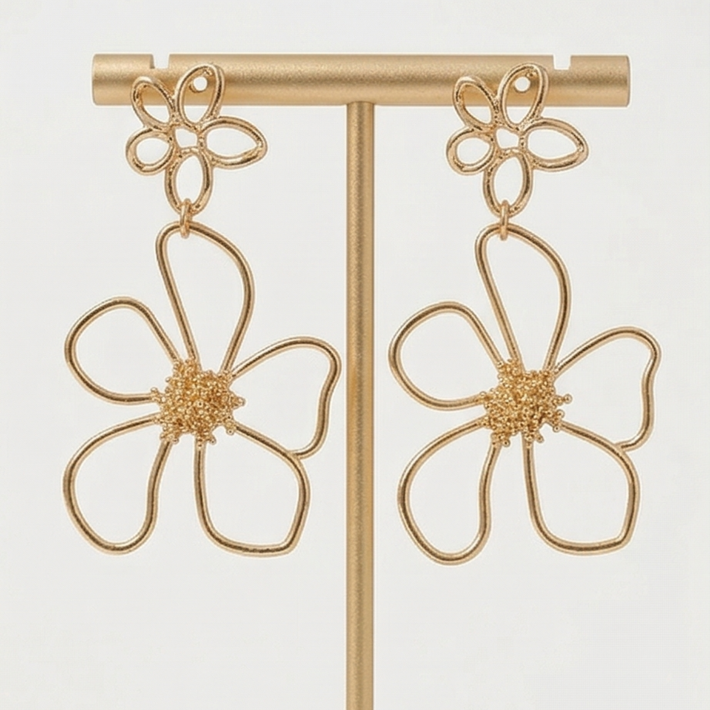 Long flower earrings, stainless steel, bohemian style