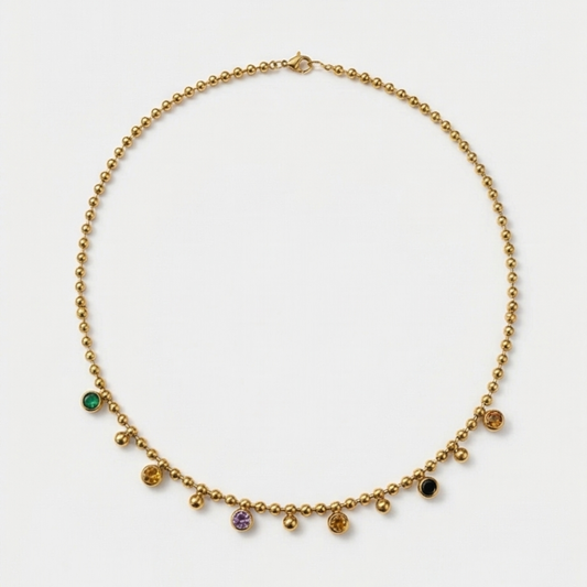 Stainless steel 18k Gold Plated with Imitation Stone Charm necklace