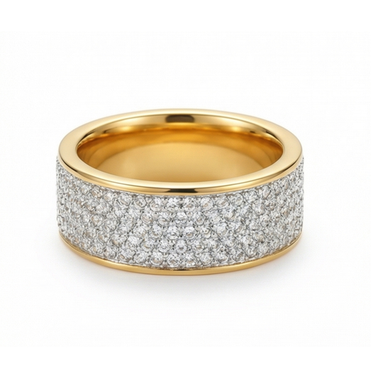 Men's Gold-Plated Stainless Steel Crystal Ring