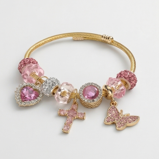 Gold-Plated Stainless Steel Charm Bracelet