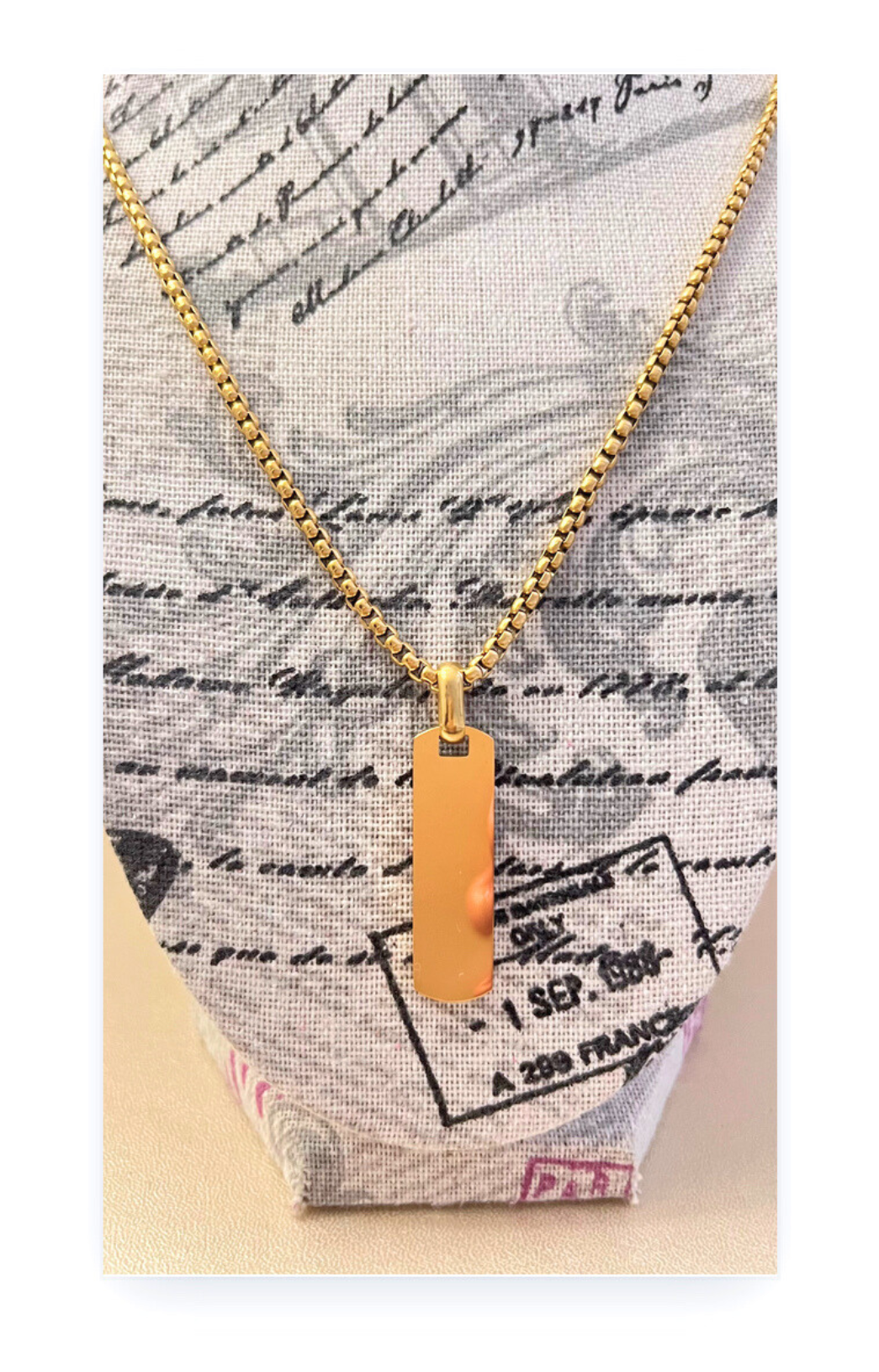 Gold-Plated Stainless Steel Cord Necklace with Slim Rectangular Plate Pendant