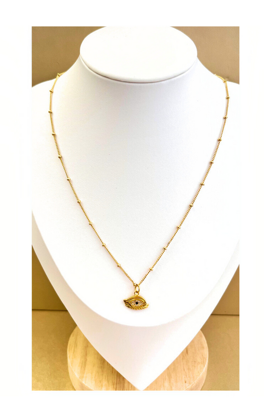 18k Gold Plated Copper Chain with Evil Eyes Pendant