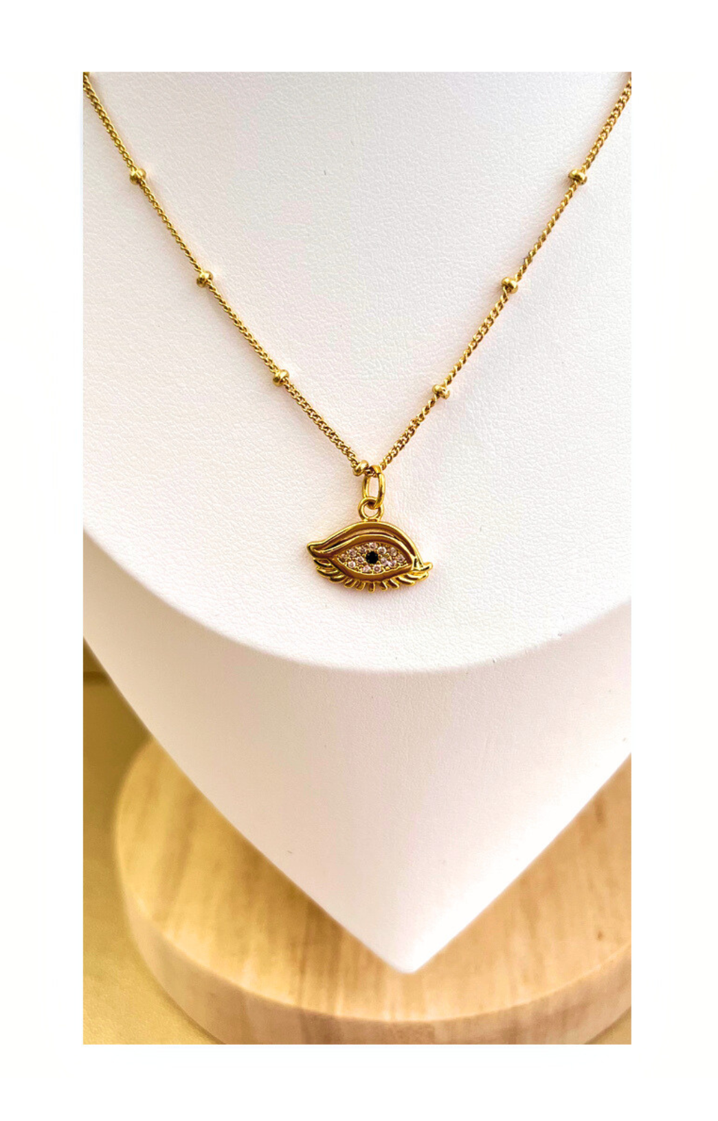 18k Gold Plated Copper Chain with Evil Eyes Pendant