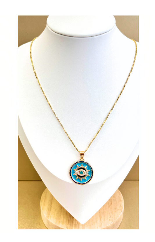 Slim Chain with Round Evil Eyes Pendant