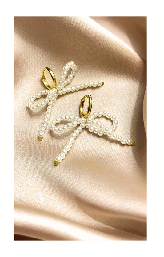 Charming Bowknot Hoop Earrings with Imitation Pearls