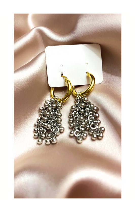 Hoop Base Earrings with Hanging Small Tassels, Copper Plating