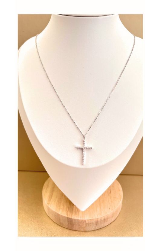 925 Sterling Silver Cross Pendant Necklace with Zircon Inlay