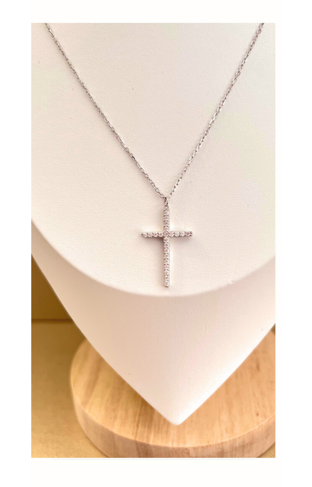 925 Sterling Silver Cross Pendant Necklace with Zircon Inlay