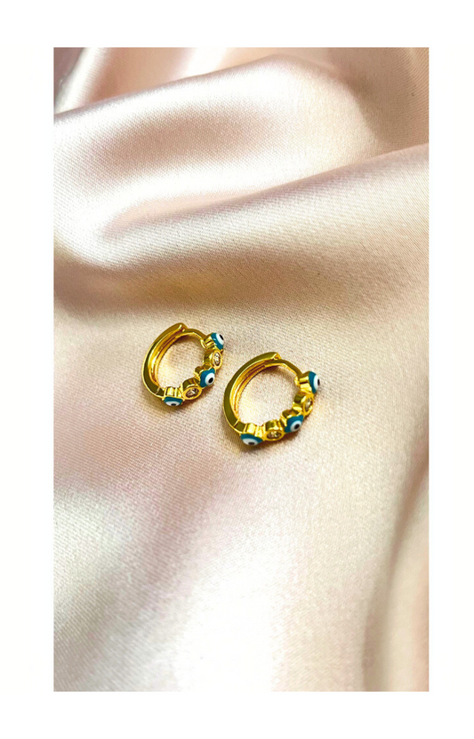 Gold-Plated Hoop Earrings with Evil Eye Symbol- Blue color