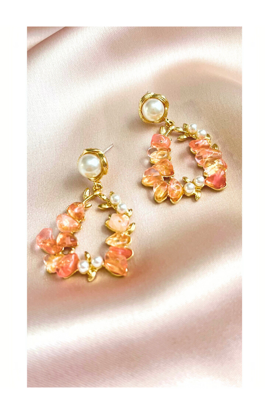 Gold plated Pink Bead Dangle Earrings