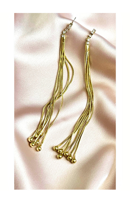 Long Chain Earrings, Copper, 18k Gold Plated