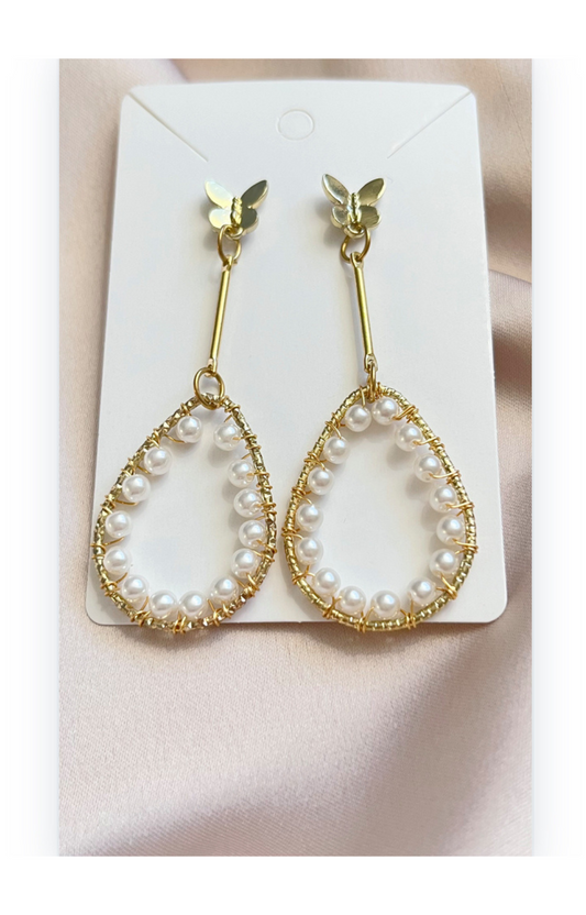 Drop Earrings with Synthetic Pearls in 10K Gold plated