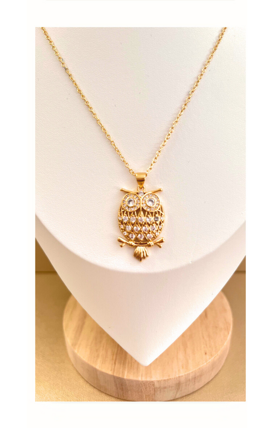 18k Gold Plated Chain with Enchanting Owl Zircon Inlay Pendant