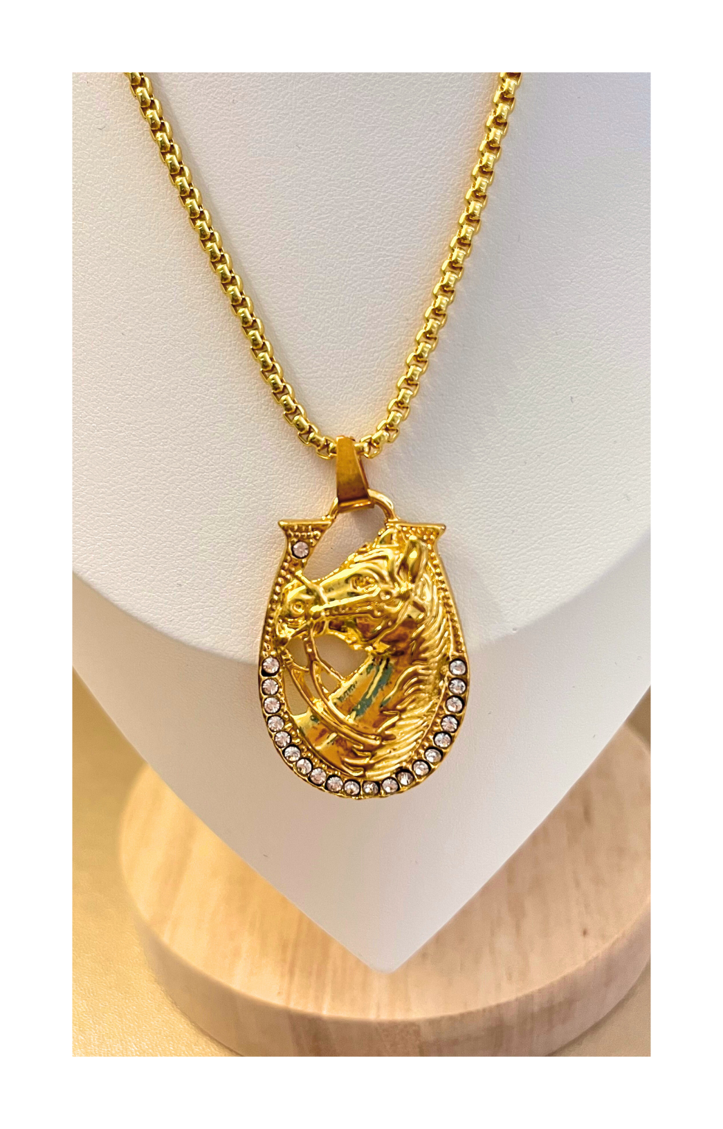 Golden Alloy Horse Head Pendant Necklace for Men