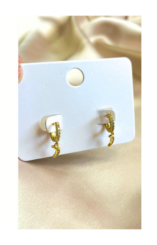 Gold Plated Huggies with Moon Charm