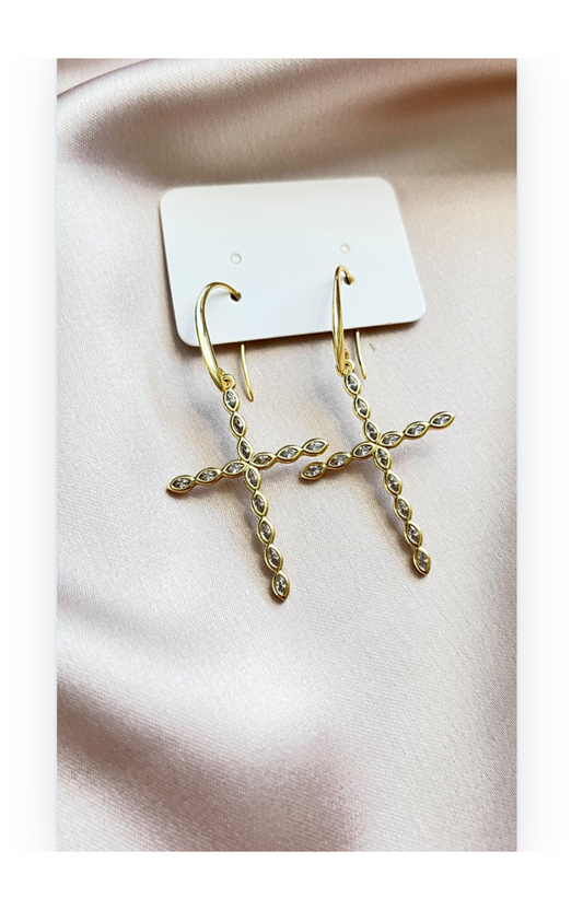 Copper and Gold-Plated Cross Dangle Earrings