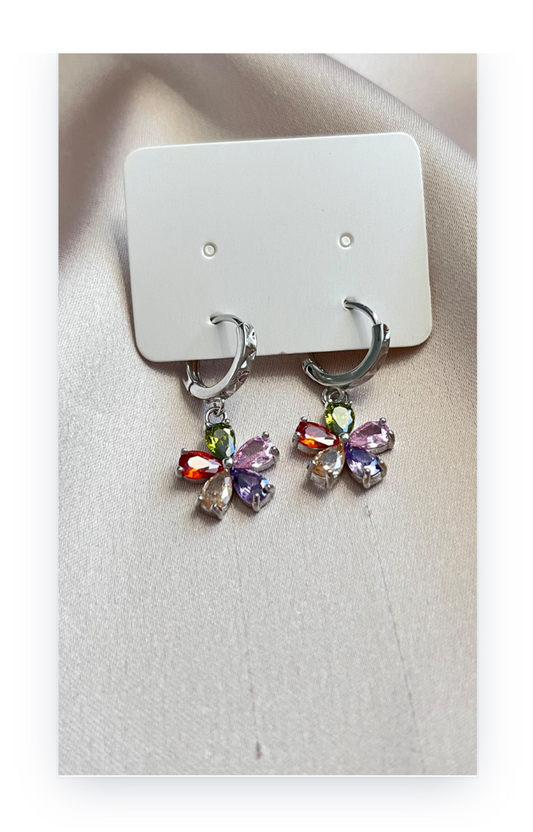 Flower-Shaped Earrings, Gold-Plated with Zircon Inlay
