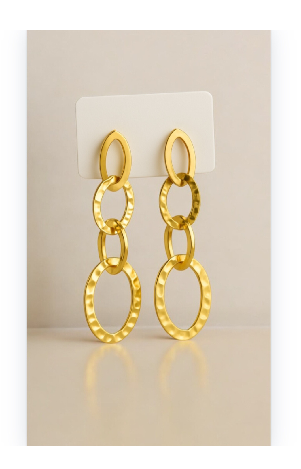 Drop Oval Earrings - Stainless Steel, 14k Gold Plated